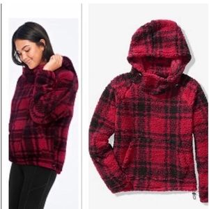 Victoria’s Secret PINK Red Black Buffalo Plaid Oversized Fleece Sweatshirt XS